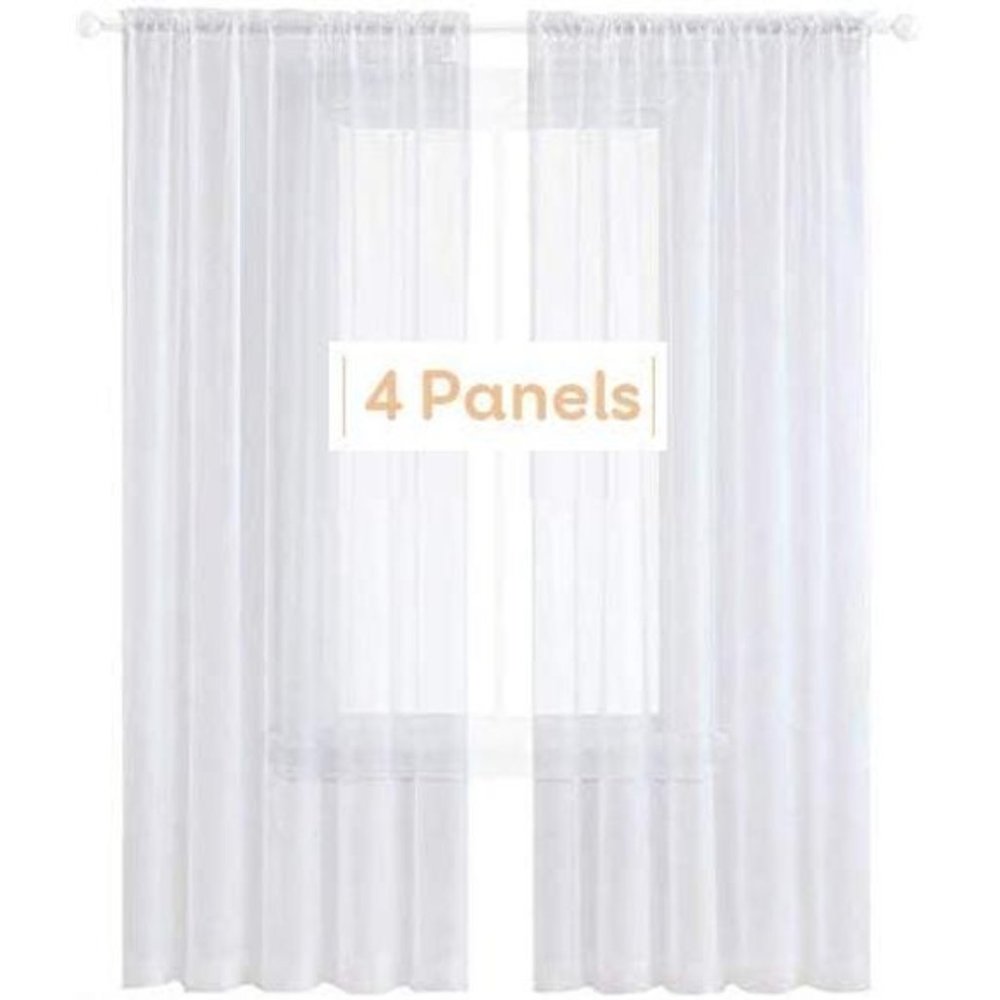 4 Panels White Sheer Curtains 96 inches Long Rod Pocket Voile Semi Privacy